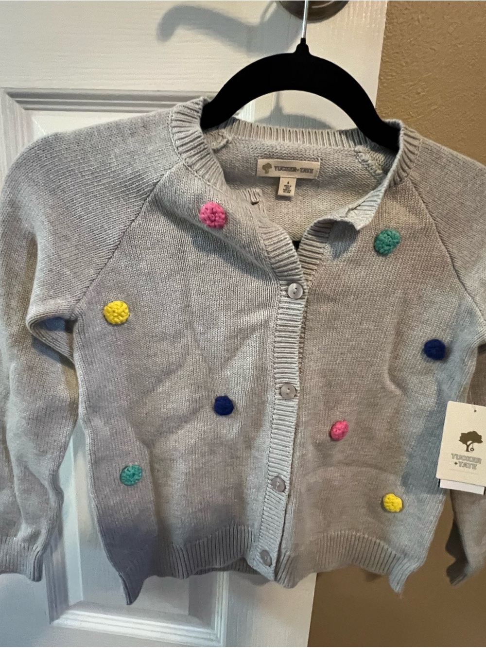 Tucker + Tate Gray Cardigan Sweater with Colorful Pom Dots